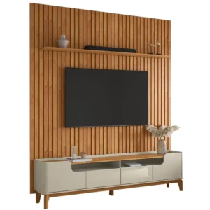 RACK FLIP COM PAINEL SUPREMO 4 PORTAS PARA TV ATÉ 85 POLEGADAS PATRIMAR COR OFF WHITE CINAMOMO