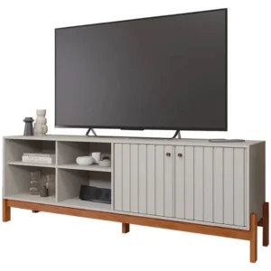 RACK HOLANDA 180CM PARA TV ATÉ 70 POLEGADAS RIPADO 2 PORTAS PERMOBILI COR OFF WHITE CINAMOMO