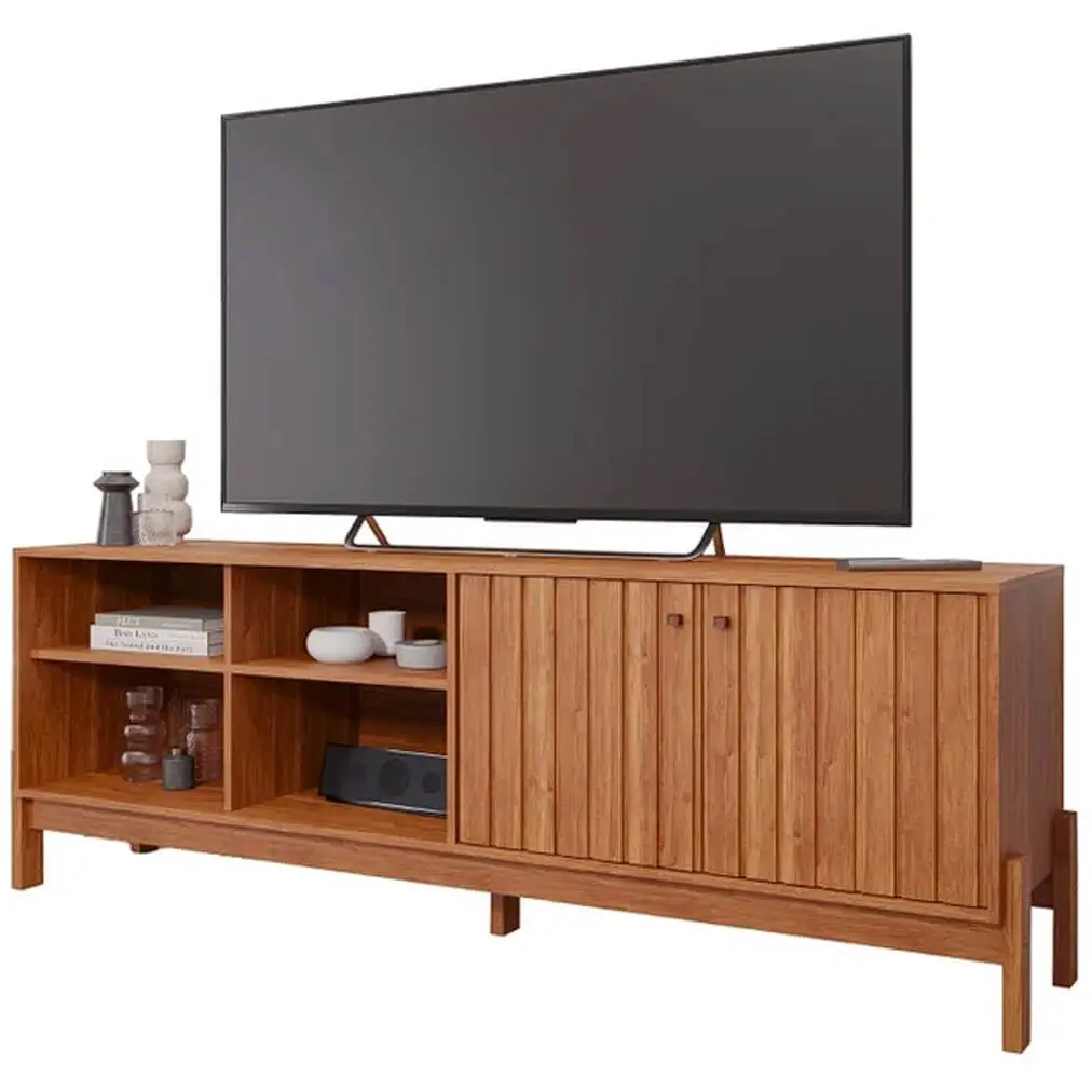 RACK HOLANDA 180CM PARA TV ATÉ 70 POLEGADAS RIPADO 2 PORTAS PERMOBILI COR CINAMOMO