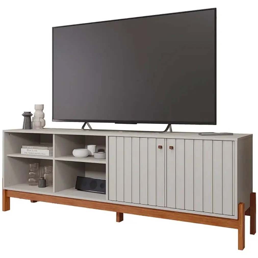 RACK HOLANDA 180CM PARA TV ATÉ 70 POLEGADAS RIPADO 2 PORTAS PERMOBILI COR OFF WHITE CINAMOMO