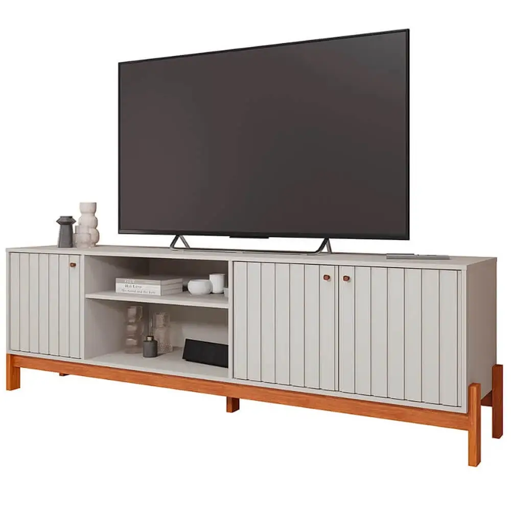 RACK HOLANDA PARA TV ATÉ 70 POLEGADAS RIPADO 3 PORTAS PERMOBILI COR OFF WHITE CINAMOMO