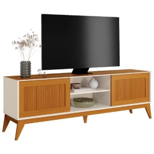 RACK KING PARA TV ATÉ 65 POLEGADAS 2 PORTAS RIPADO EM IMPRESSÃO 3D EDN COR CEDRO OFF WHITE