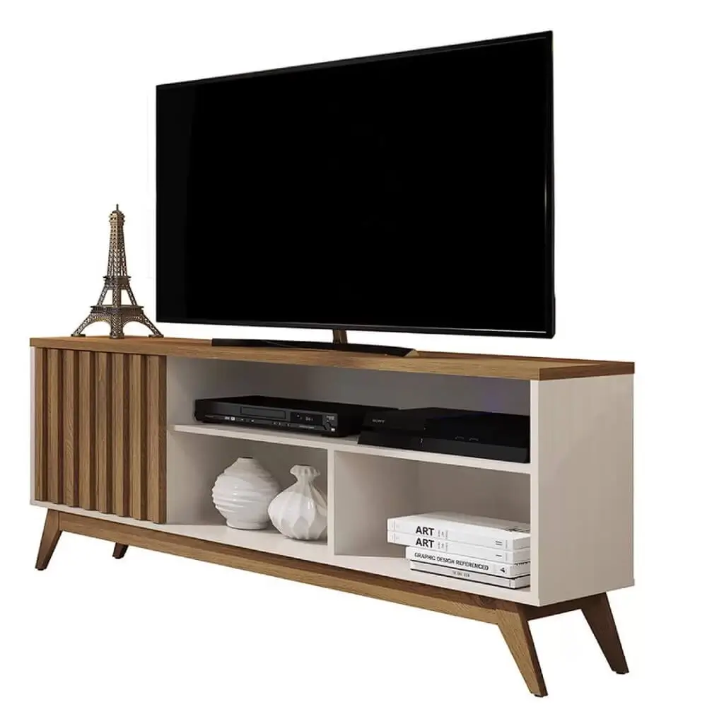 RACK MALBEC WOOD PARA TV ATÉ 55 POLEGADAS 1 PORTA RIPADO GIGA COR OFF WHITE FREIJÓ