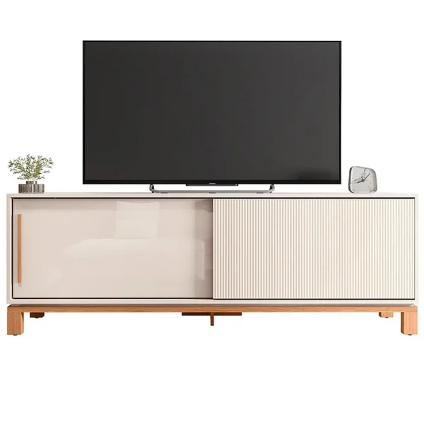RACK MONDRIAN 180CM PARA TV ATÉ 65 POLEGADAS 2 PORTAS CAEMMUN COR OFF WHITE FREIJÓ