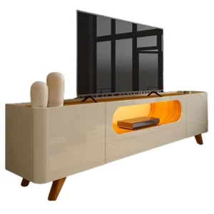 RACK NOBRE PARA TV ATÉ 85 POLEGADAS 2 PORTAS 1 GAVETA COM LED GELIUS COR OFF WHITE NATURE