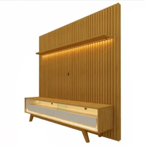RACK REQUINTE 172CM COM PAINEL NOBRE 185CM PARA TV ATÉ 75 POLEGADAS GELIUS COR NATURALE OFF WHITE