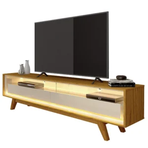 RACK REQUINTE 172CM PARA TV ATÉ 65 POLEGADAS COM LED 2 GAVETAS GELIUS COR NATURALE OFF WHITE