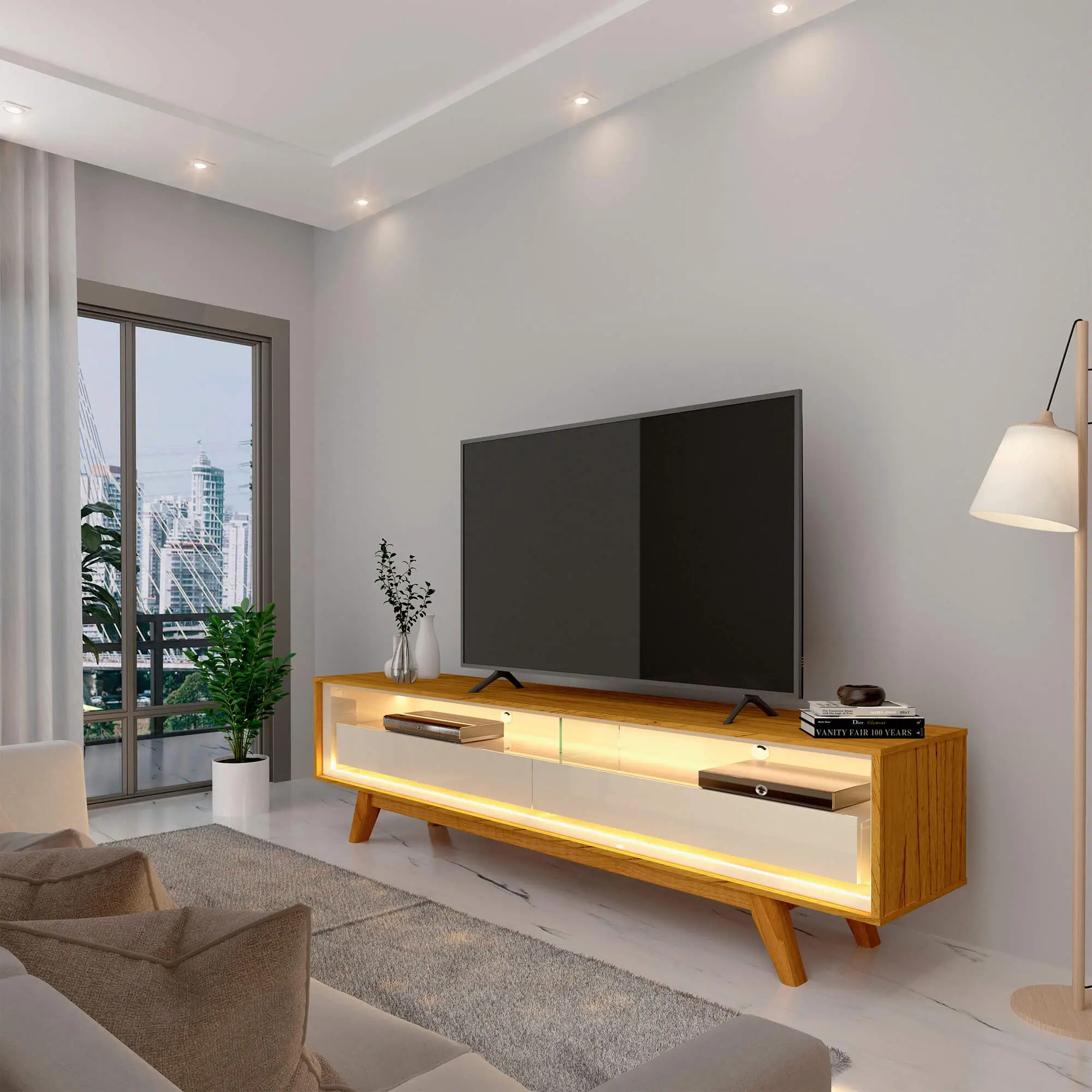 Rack Requinte 172cm para Tv Até 65 Polegadas com Led 2 Gavetas Gelius - Imagem 4