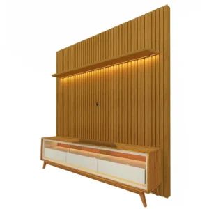 RACK REQUINTE 212CM COM PAINEL NOBRE 230CM PARA TV ATÉ 85 POLEGADAS GELIUS COR NATURALE OFF WHITE