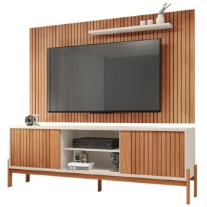 RACK TANNEN COM PAINEL AEGON PARA TV ATÉ 72 POLEGADAS 2 PORTAS CAEMMUN COR FREIJÓ OFF WHITE