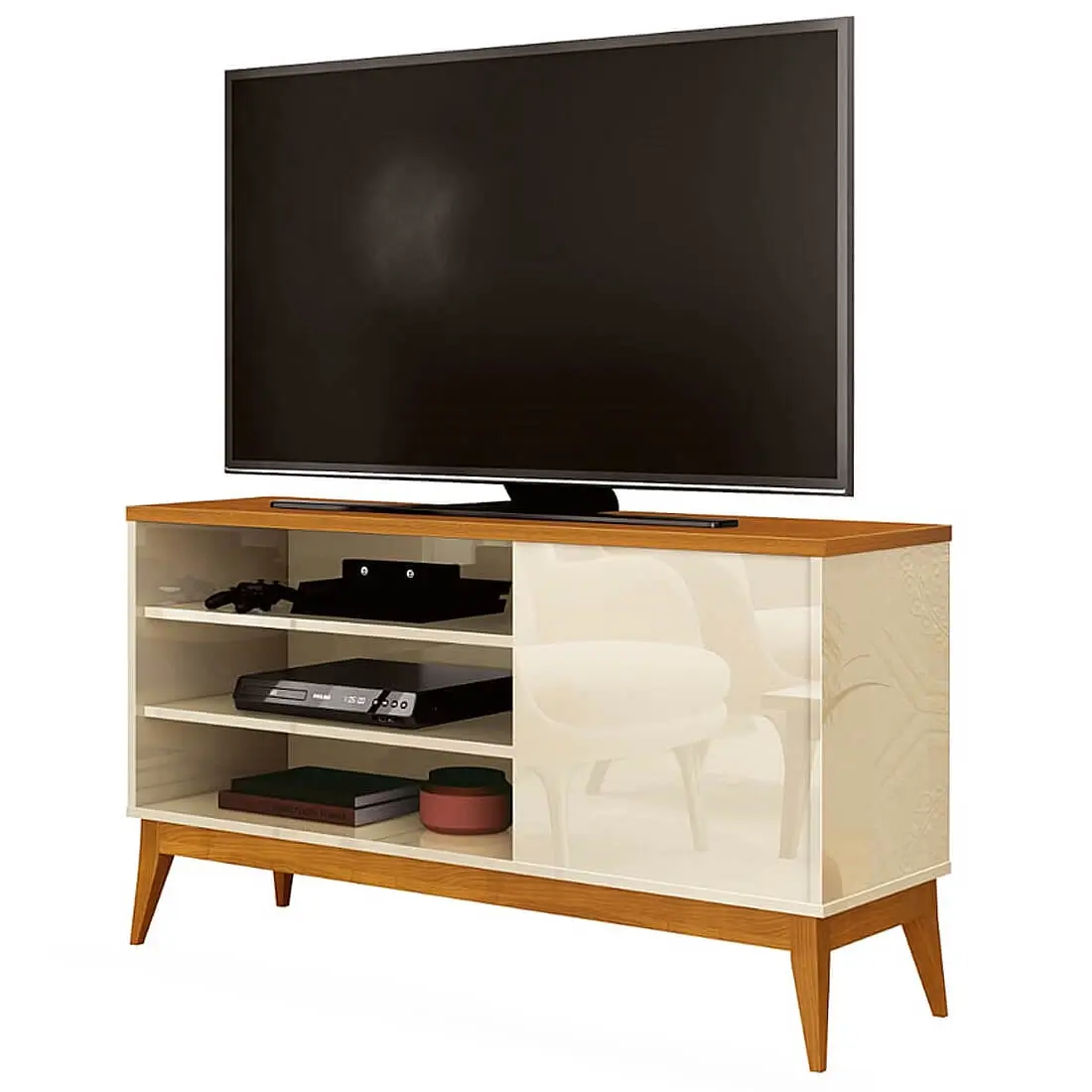 RACK VINCI RETRÔ PARA TV ATÉ 50 POLEGADAS EDN MÓVEIS COR OFF WHITE CEDRO