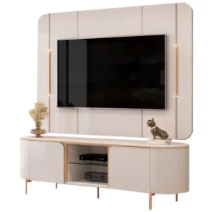 RACK COM PAINEL ADELE PARA TV ATÉ 65 POLEGADAS 2 PORTAS COM LED DJ COR OFF WHITE