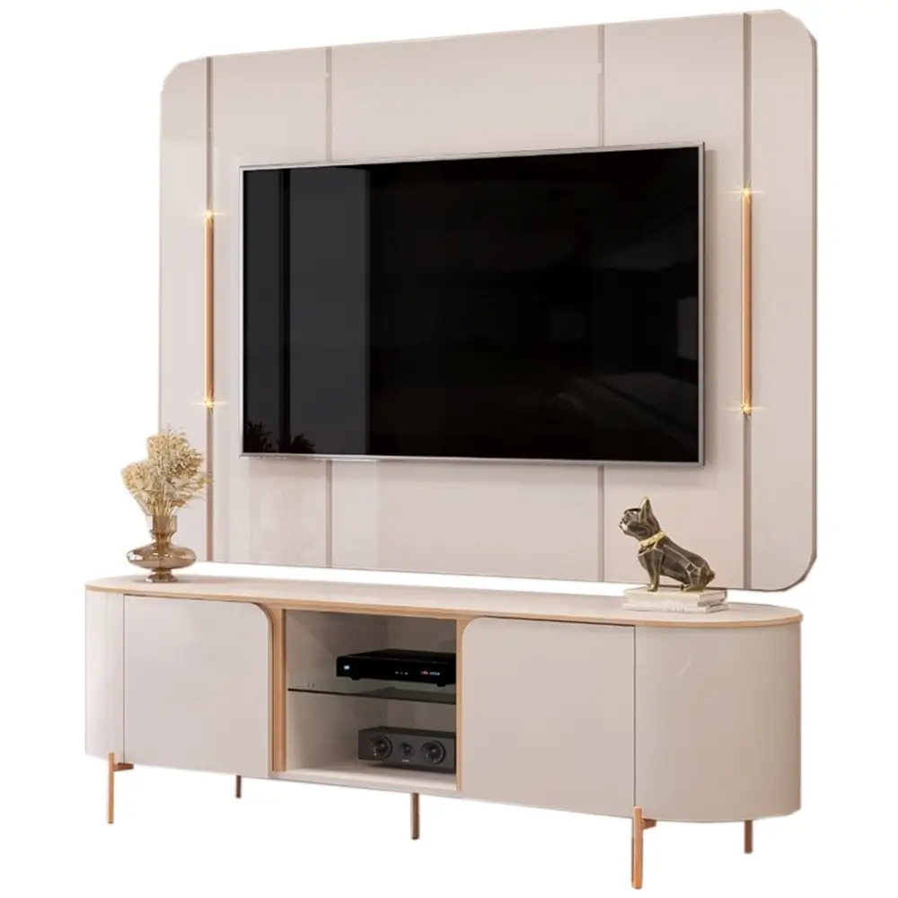 RACK COM PAINEL ADELE PARA TV ATÉ 65 POLEGADAS 2 PORTAS COM LED DJ COR OFF WHITE