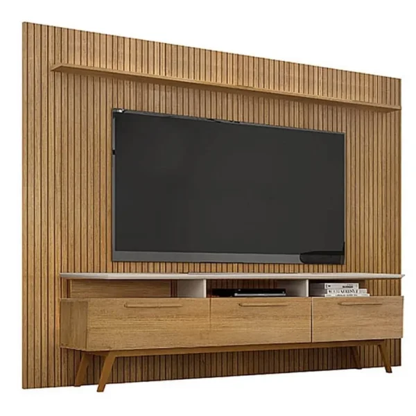 RACK COM PAINEL CURITIBA PARA TV ATÉ 75 POLEGADAS VALDEMOVEIS COR CINAMOMO OFF WHITE