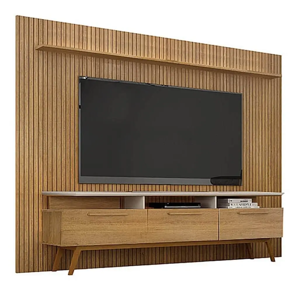 RACK COM PAINEL CURITIBA PARA TV ATÉ 75 POLEGADAS VALDEMOVEIS COR CINAMOMO OFF WHITE