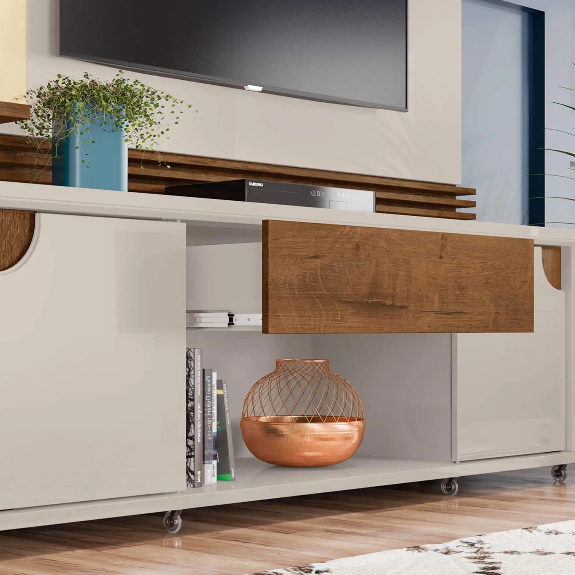 Rack com Painel Firenze para Tv Ate 55 Polegadas 2 Portas 1 Gaveta Lukaliam - Imagem 4
