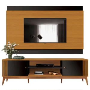 RACK COM PAINEL LEGACY 160CM PARA TV ATÉ 60 POLEGADAS EDN COR CEDRO NATURALE PRETO