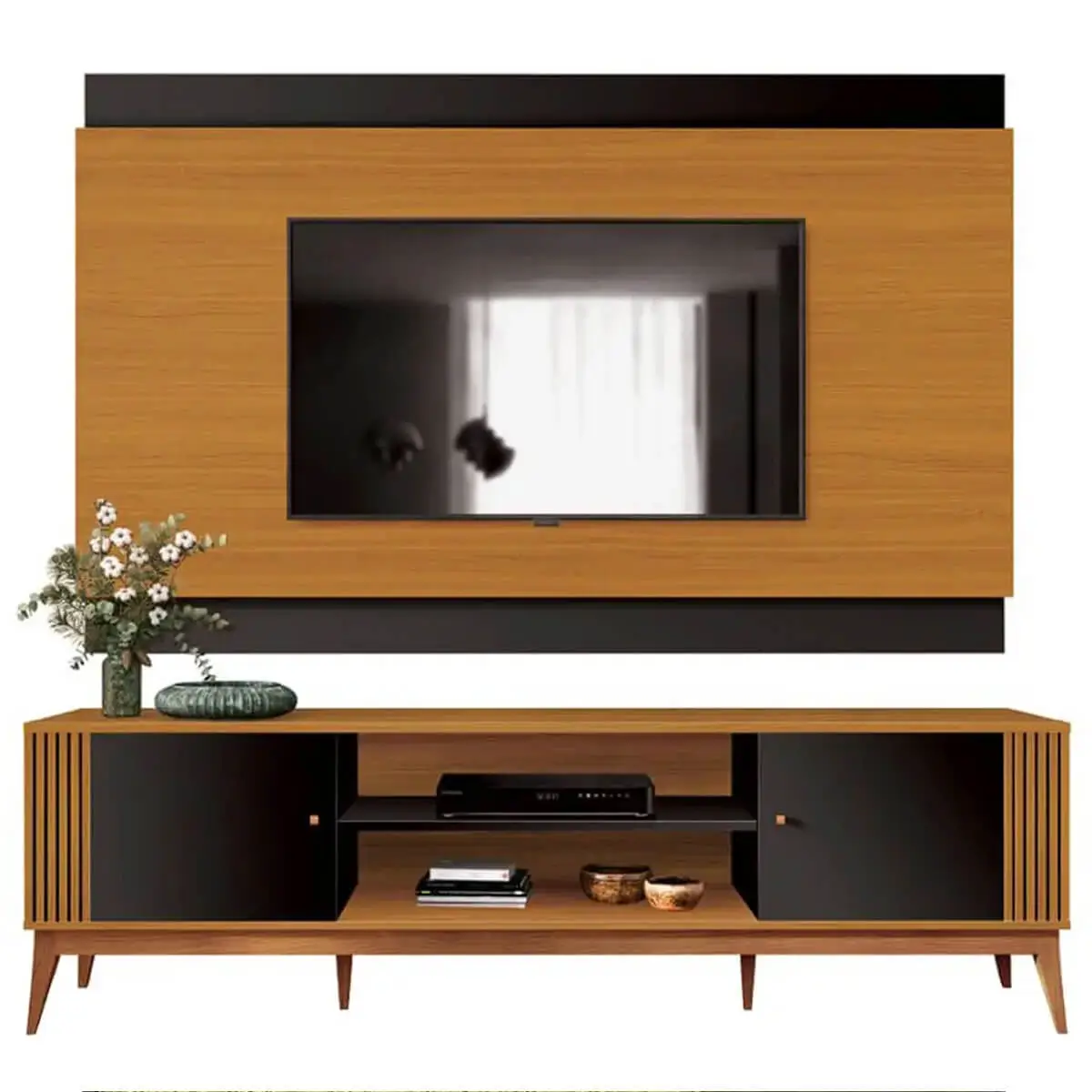 RACK COM PAINEL LEGACY 160CM PARA TV ATÉ 60 POLEGADAS EDN COR CEDRO NATURALE PRETO