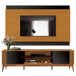RACK COM PAINEL LEGACY PARA TV ATÉ 65 POLEGADAS EDN MÓVEIS COR CEDRO NATURALE PRETO