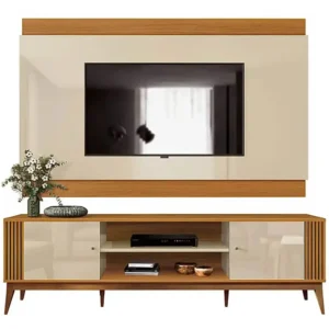RACK COM PAINEL LEGACY PARA TV ATÉ 65 POLEGADAS EDN MÓVEIS COR OFF WHITE CEDRO