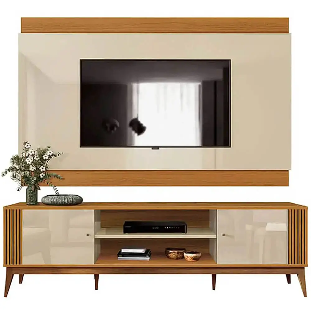 RACK COM PAINEL LEGACY PARA TV ATÉ 65 POLEGADAS EDN MÓVEIS COR OFF WHITE CEDRO