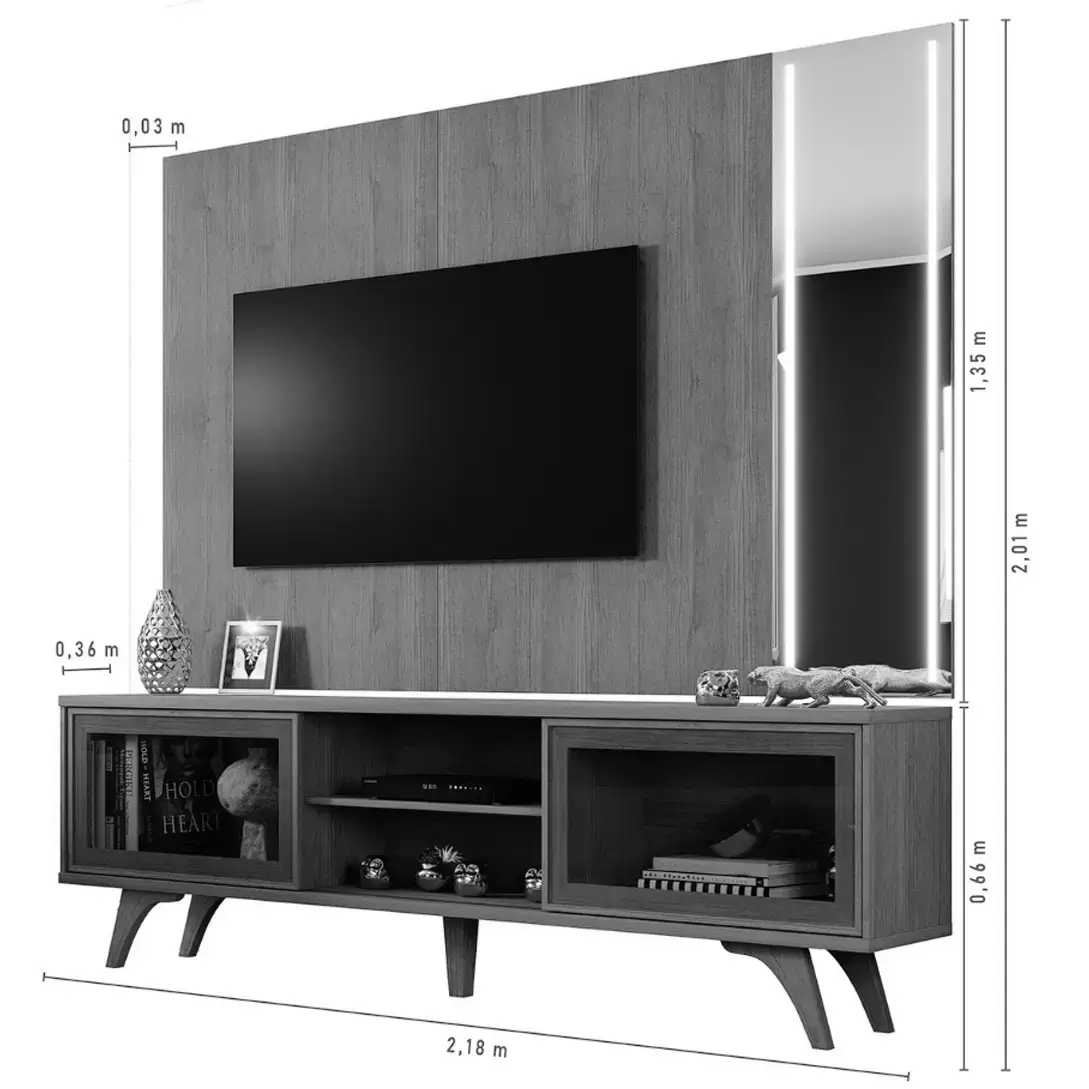Rack com Painel Vitrum para Tv Até 75 Polegadas 2 Portas com Espelho e Led Mavaular - Image 2