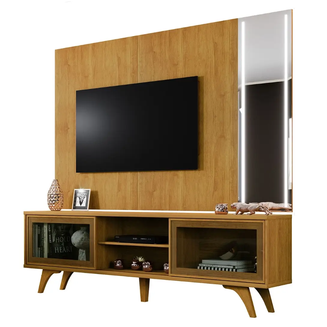 Rack com Painel Vitrum para Tv Até 75 Polegadas 2 Portas com Espelho e Led Mavaular