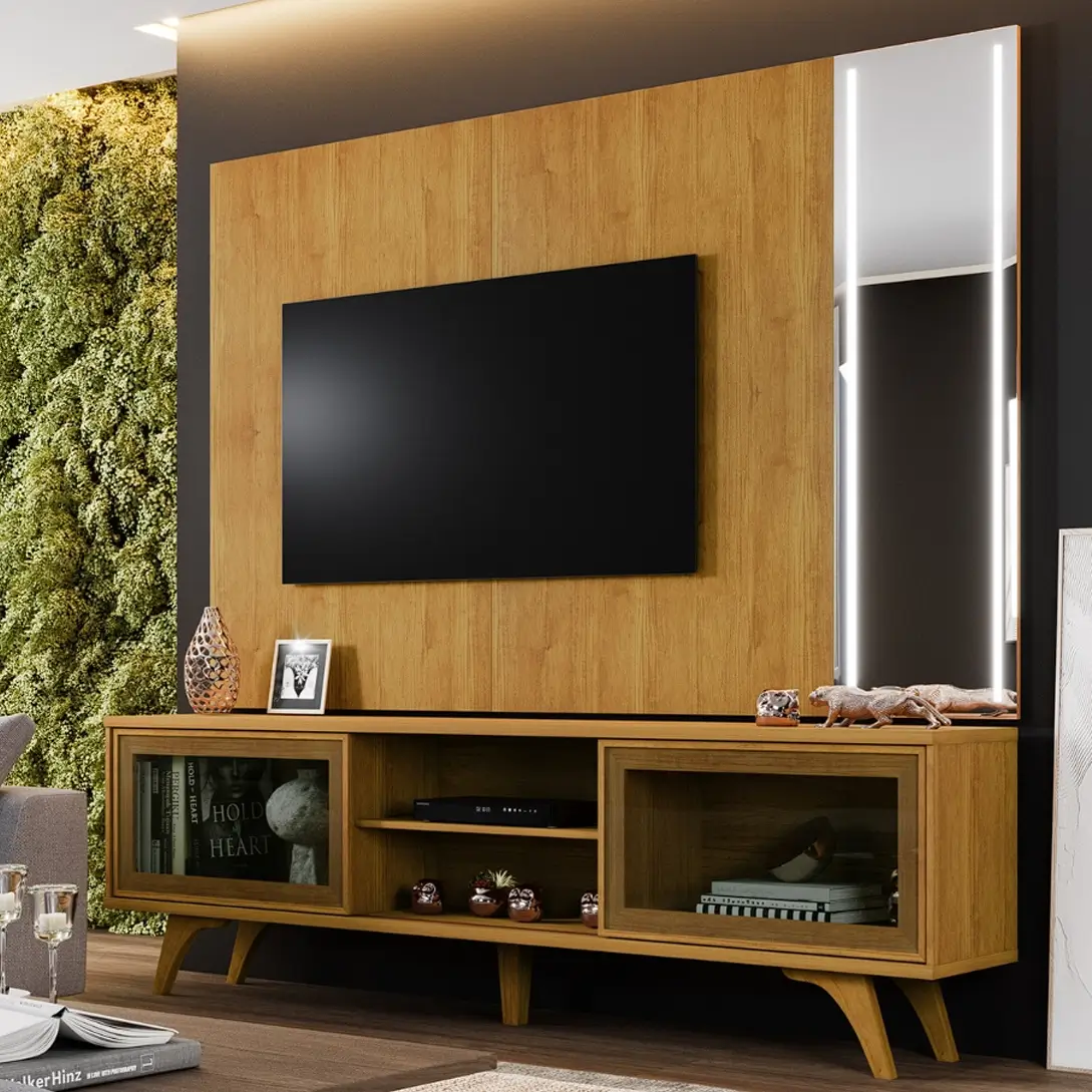 Rack com Painel Vitrum para Tv Até 75 Polegadas 2 Portas com Espelho e Led Mavaular - Image 3