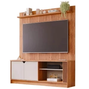 RACK COM PAINEL VOLPI PARA TV ATÉ 55 POLEGADAS 2 PORTAS PERMOBILI COR CINAMOMO OFF WHITE