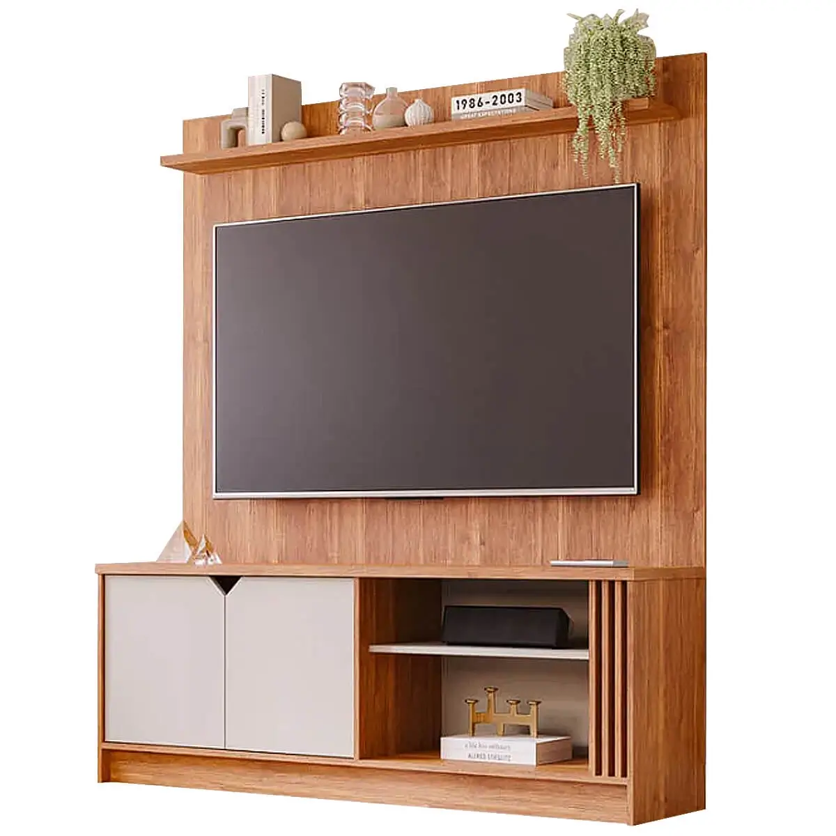 RACK COM PAINEL VOLPI PARA TV ATÉ 55 POLEGADAS 2 PORTAS PERMOBILI COR CINAMOMO OFF WHITE