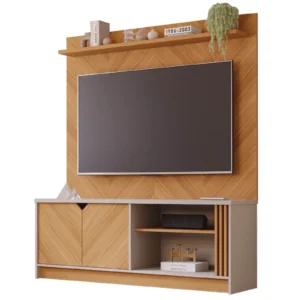 RACK COM PAINEL VOLPI PARA TV ATÉ 55 POLEGADAS 2 PORTAS PERMOBILI COR NATURE OFF WHITE