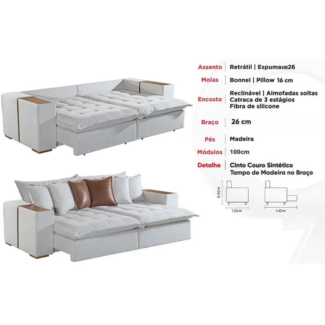 Sofá Cama Tebas 230cm 4 Lugares Retrátil e Reclinável Tecido Linho Innove - Imagem 2