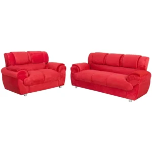 CONJUNTO DE SOFÁ 7025 COM 2 E 3 LUGARES EM TECIDO SUEDE COR VERMELHO