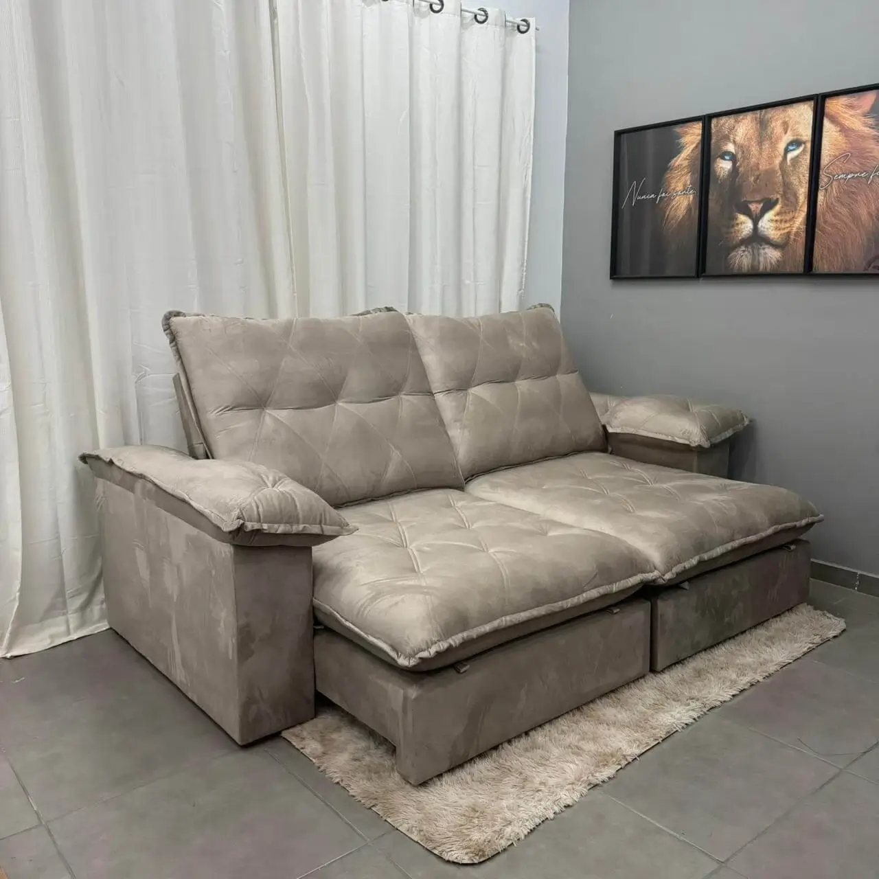 Sofá Corvette 4 Lugares Retrátil e Reclinável 250cm Tecido Veludo Di Vitrine - Imagem 4