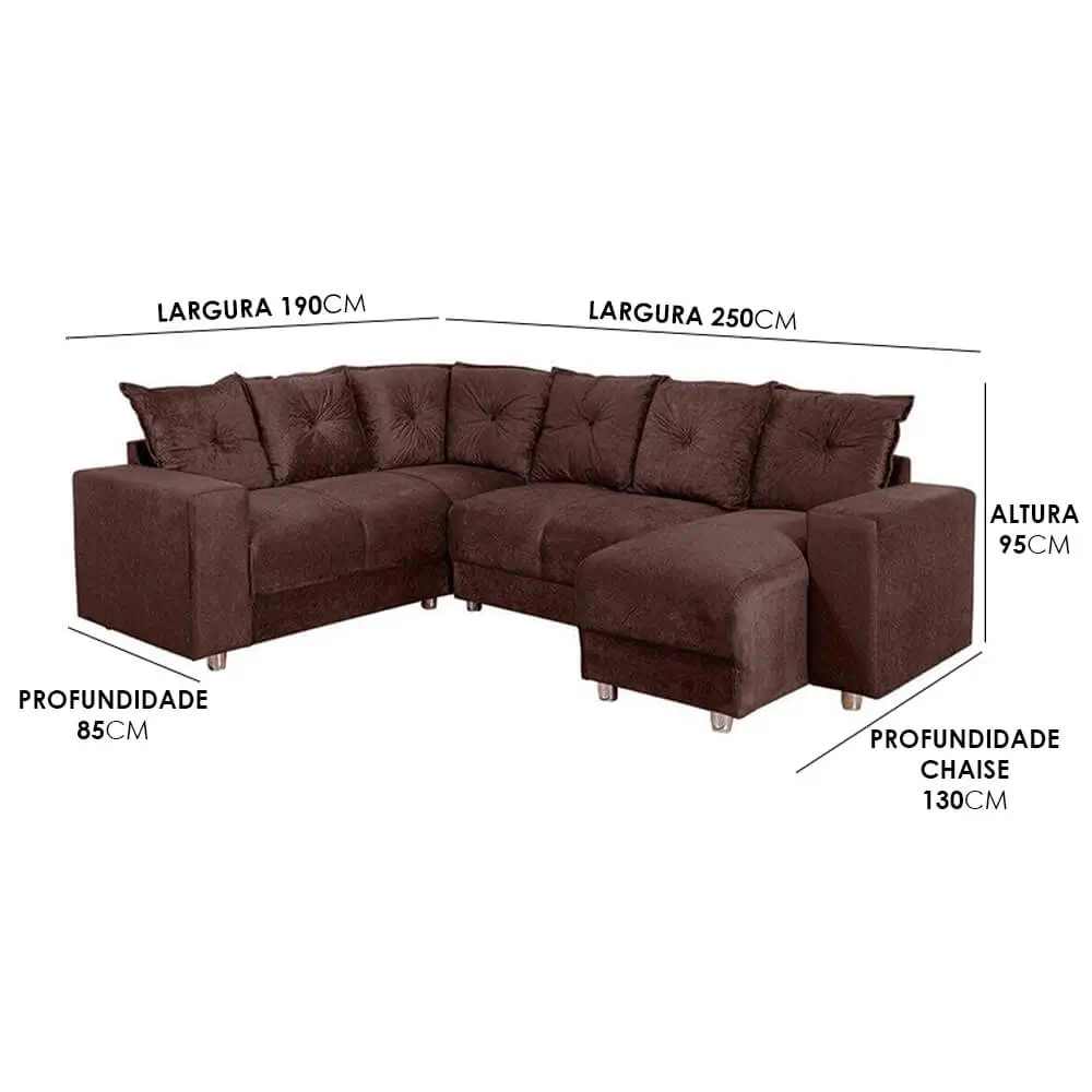 Sofá de Canto 5070 com Chaise 6 Lugares Suede - Imagem 2