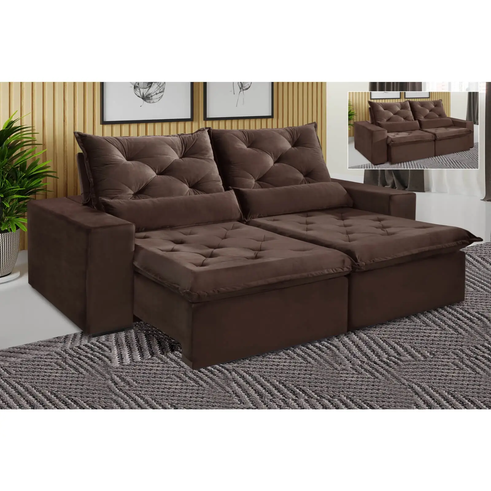 Sofá Elegance 4 Lugares Retrátil e Reclinável com Tecido Veludo de 230cm - Imagem 4