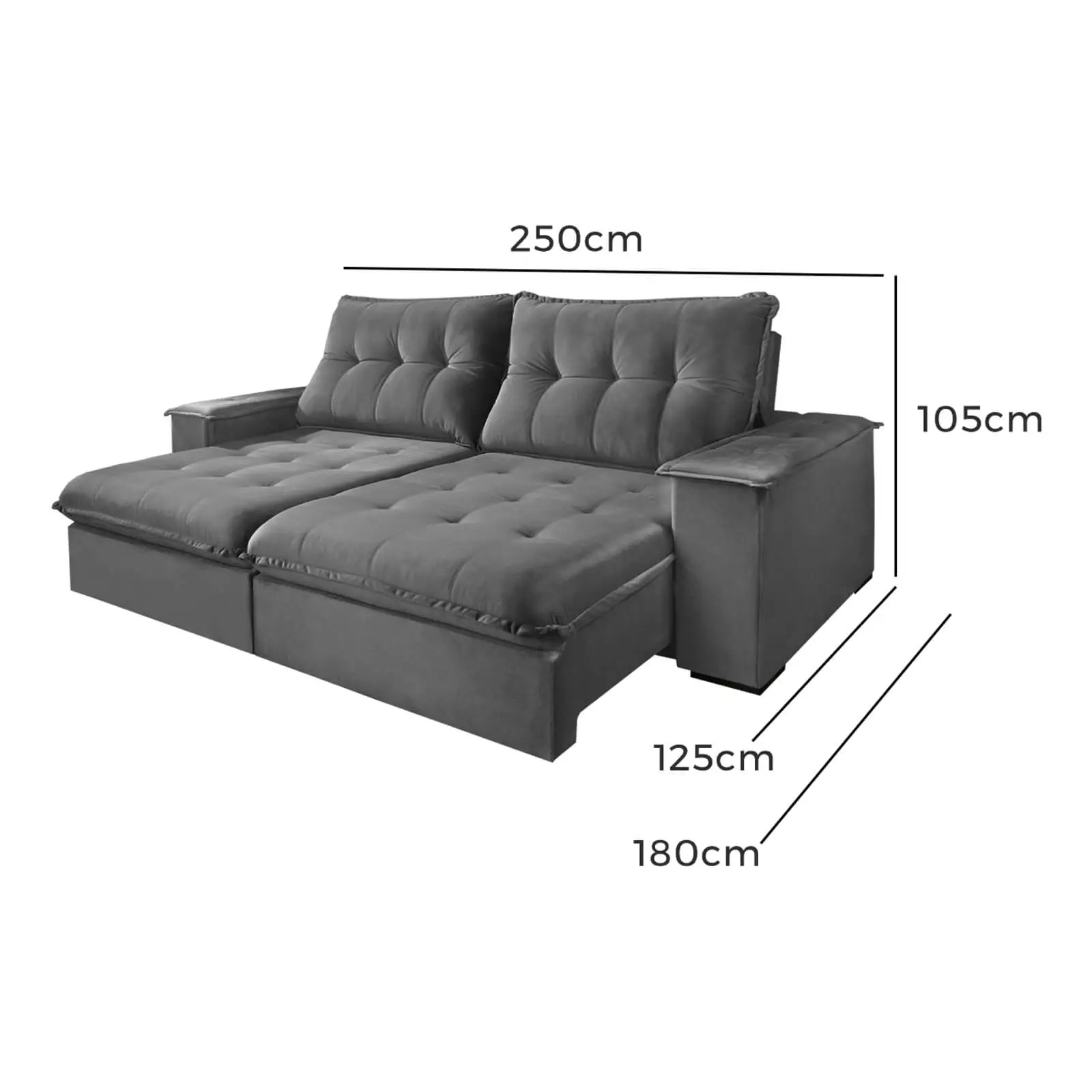 Sofá Guaxupe em Linho 4 Lugares Retrátil e Reclinável 250cm Viero - Imagem 2