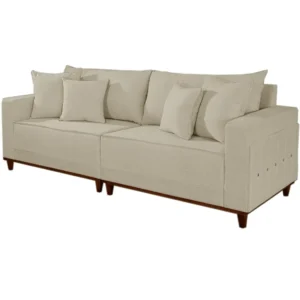 Sofá Living Lufer em Linho Monte Claros 4 Lugares com Almofadas Soltas 236cm