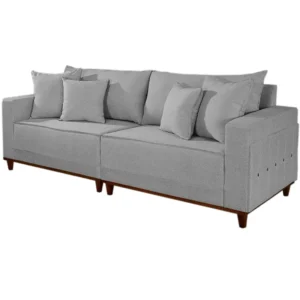 Sofá Living Lufer em Linho 4 Lugares com Almofadas Soltas 236cm