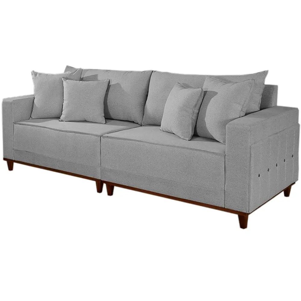 Sofá Living Lufer em Linho 4 Lugares com Almofadas Soltas 236cm