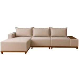 Sofá Living Suiça 6 Lugares com Chaise 288cm Tecido Linho Lufer