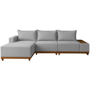 Sofá Living Suiça 6 Lugares com Chaise 288cm Tecido Linho Lufer