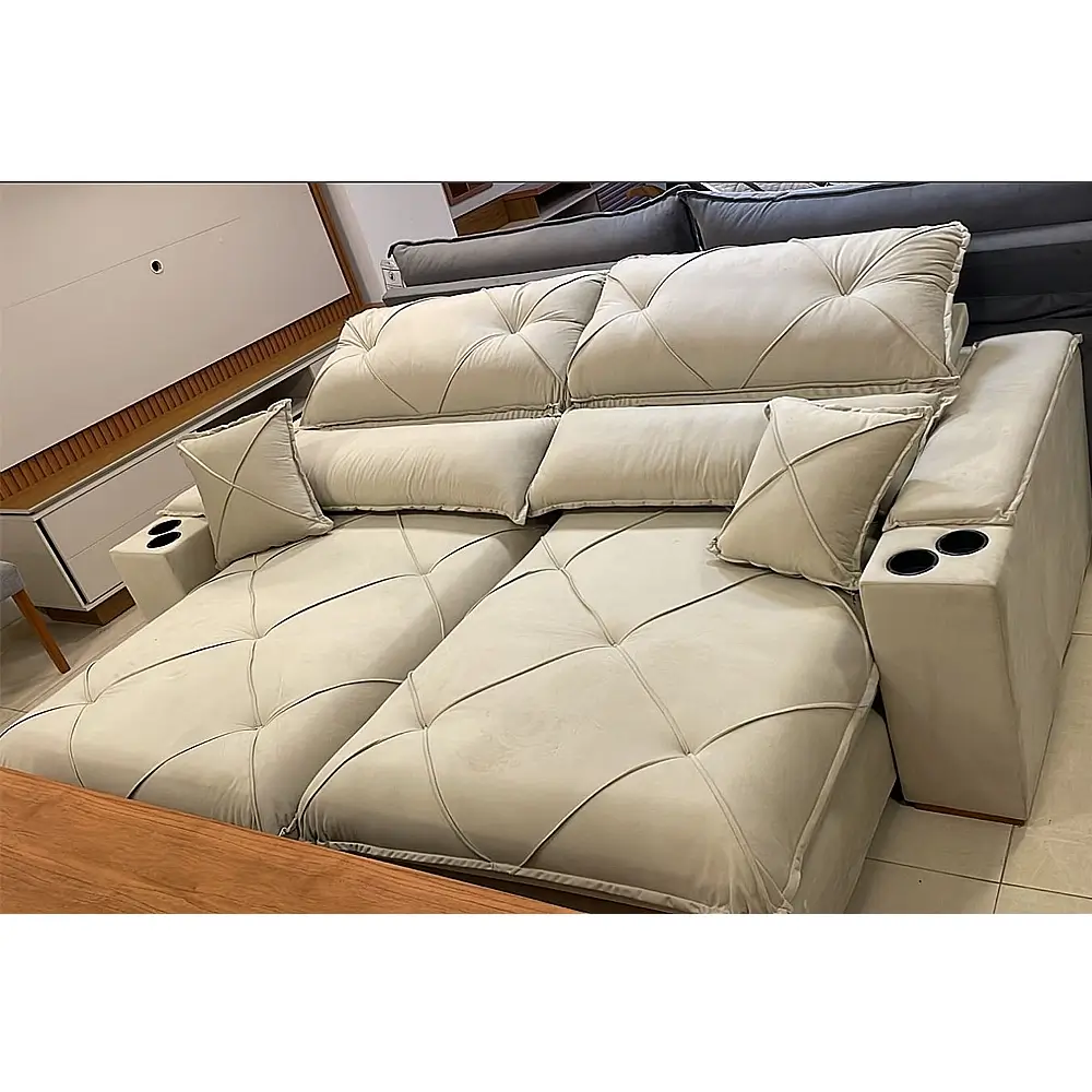 Sofá Milano com Molas Ensacadas 4 Lugares Retrátil e Reclinável 250cm Tecido Veludo Zarat - Imagem 3