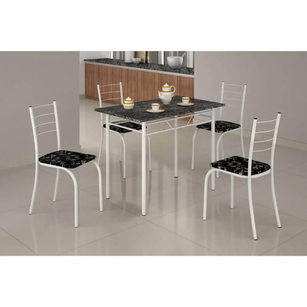 Mesa Rio Tampo Granito Preto 100x60cm com 4 Cadeiras Tubular Branco Teixeira - Imagem 3