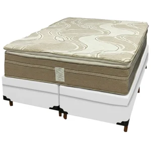Base Bipartida Baú em Corino com Colchão Dom Casal com Molas Ensacadas Bio Flex 75x188x138cm