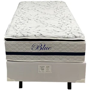Base em Corino com Colchão Blue Solteiro Molas Pocket e Pillow Top 69x188x88cm Paropas