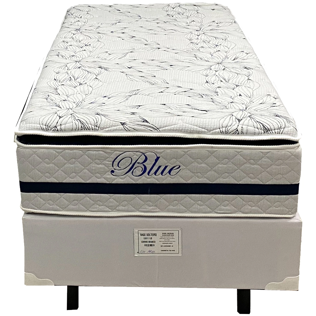 Base em Corino com Colchão Blue Solteiro Molas Pocket e Pillow Top 69x188x88cm Paropas