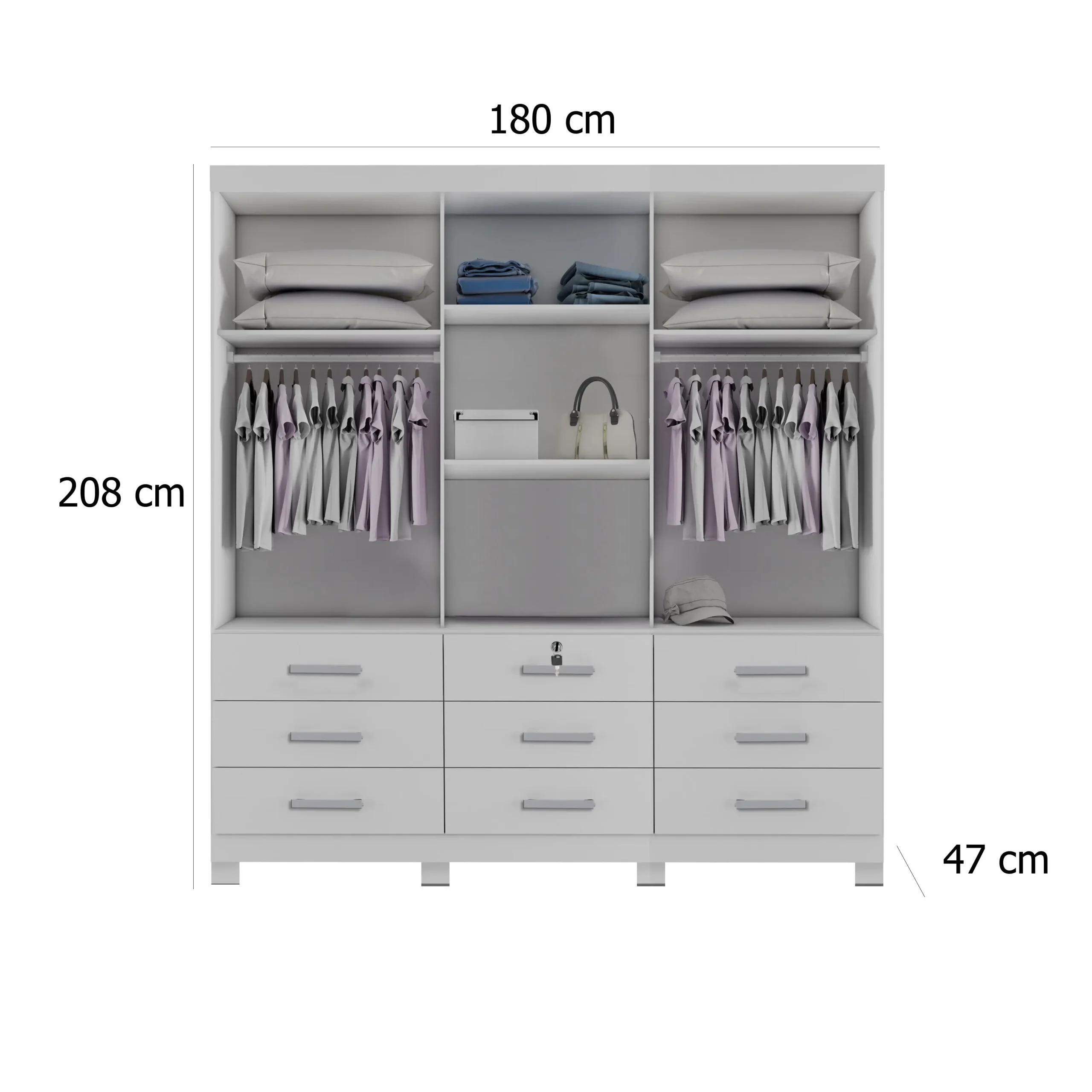 Guarda Roupa Athenas Bianchi Casal 3 Portas 9 Gavetas - Imagem 2
