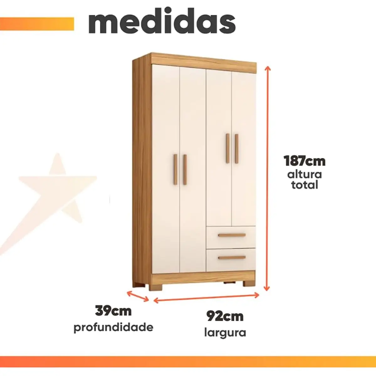 Guarda Roupa Fortaleza Solteiro 4 Portas 2 Gavetas Atualle - Imagem 2