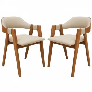 Kit 2 Cadeiras Perola em Linho Madeira Wj Decor